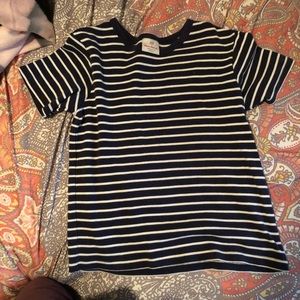 navy blue and white striped shirt